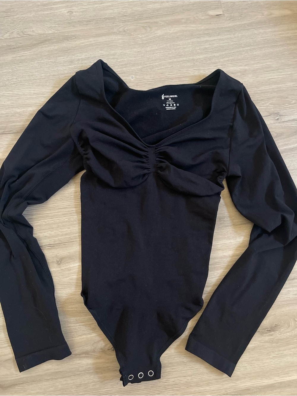 FeelinGirl Seamless Long Sleeve Tummy Control Bodysuit - Black M